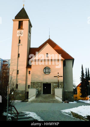 Church in sunset, Brno Bohunice. Stock Photo