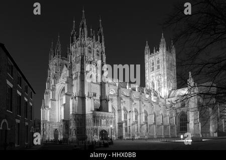 Evening dusk view of the West and South elevations of Canterbury Cathedral, Canterbury City, Kent County, England, UK Stock Photo