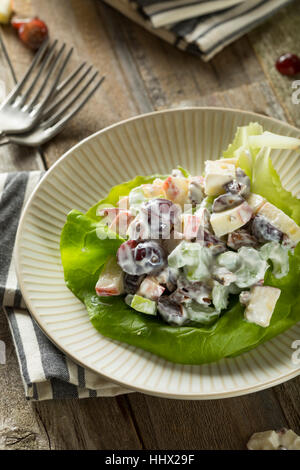 Homemade Fresh Waldorf Salad with Apples Grapes and Dressing Stock Photo