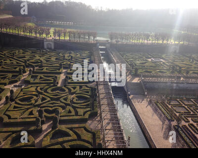 View on vegetable gardens of the Chateau Villandry, Loire Valley, France Stock Photo
