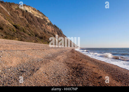 The shingle beach at Weston Mouth in East Devon, part of the South West Coastal Path. Stock Photo