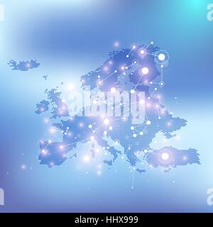 Geometric graphic background communication with dotted Europe Map. Big data complex with compounds. Perspective minimal array. Digital data visualization. Scientific cybernetic vector illustration. Stock Vector