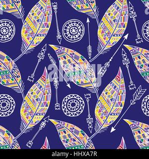 Seamless pattern with feather and arrows in vector Stock Vector