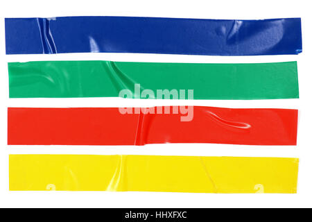 different colored insulating tape stripes isolated on white background Stock Photo