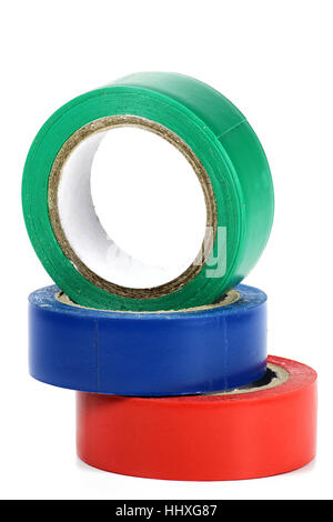 different colored insulating tapes isolated on white background Stock Photo