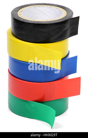 different colored insulating tapes isolated on white background Stock Photo