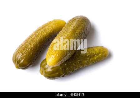 Three pickled cucumbers on white background Stock Photo