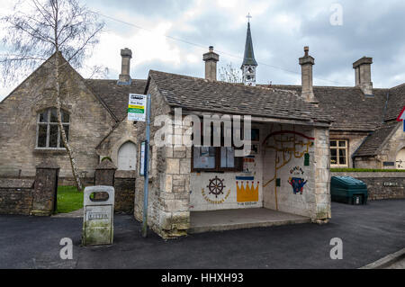 Rural bus stop shelter in Marshfield, England, UK Stock Photo