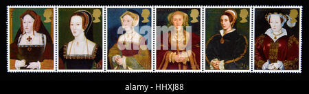 Postage stamps. Great Britain. Queen Elizabeth II. 1997. 450th. Death Anniversary of King Henry VIII. Six wives. Stock Photo