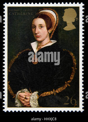 Postage stamp. Great Britain. Queen Elizabeth II. 1997. 450th. Death Anniversary of King Henry VIII. Catherine Howard. Stock Photo