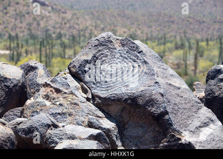 Prehistoric Hohokam native american petroglyphs, Saguaro National Park,Tuscon,Arizona