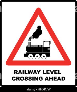 Traffic sign level crossing without barries ahead. Vector illustration. Railway level crossing ahead vector symbol for road Stock Vector