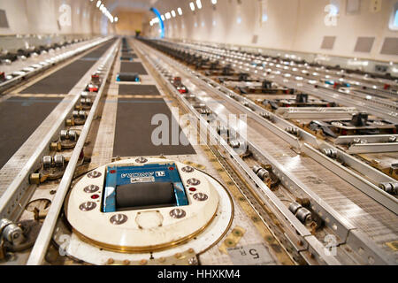 freigth, cargo, area, space, room, station, plane, aircraft, freighter, rails, holder, container, box, load, Boeing, B 747, Stock Photo