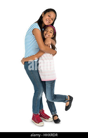 Two Asian Girl Sisters Hugging Togetherness Concept Stock Photo
