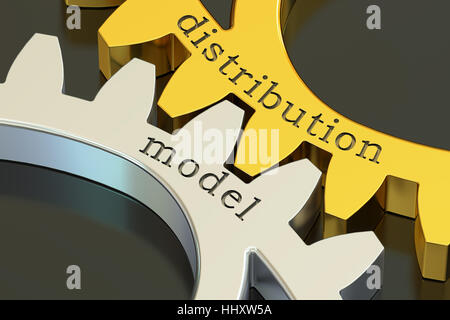 distribution model concept on the gearwheels, 3D rendering Stock Photo