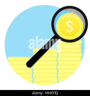 Analysis of finance flat icon vector. Golden stack coin and business management illustration Stock Photo