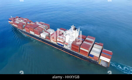 Large container ship at sea - Aerial image Stock Photo - Alamy