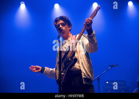 London, UK. 20th Jan, 2017. Declan McKenna an English singer, songwriter, and musician best known for winning the Glastonbury Festival's Emerging Talent Competition in 2015 perform on stage at O2 Academy Brixton. Credit: Alberto Pezzali/Pacific Press/Alamy Live News Stock Photo