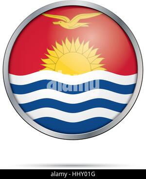 Vector Kiribatian flag button. Kiribati flag in glass button style with metal frame. Stock Vector