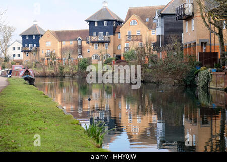 Modern apartments based by a canal in Hertford, England Stock Photo