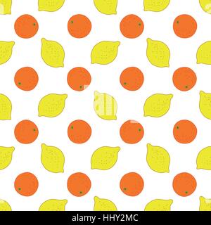 seamless pattern of fruit - lemons and oranges on a white background Stock Vector