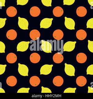 seamless pattern of fruit - lemons and oranges on a dark background Stock Vector