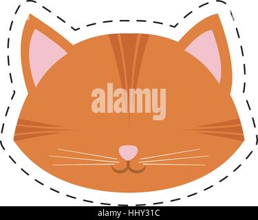 orange cat face pink nose mustache line dotted Stock Vector