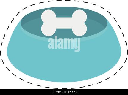 blue bowl bone food dog line dotted Stock Vector