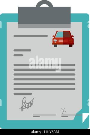 table notepad with car contract vector illustration Stock Vector