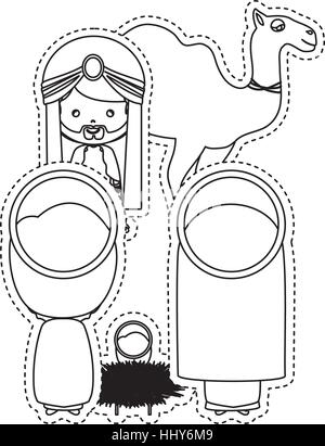 dotted sticker the wise men with jesus baby vector illustration Stock ...