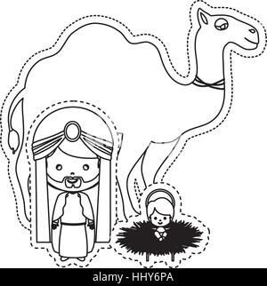 dotted sticker the wise men with jesus baby vector illustration Stock ...
