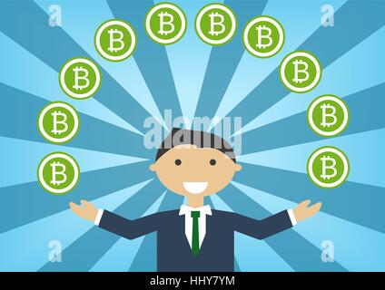 Bitcoin millionaire vector illustration as example for success in technology industry Stock Vector