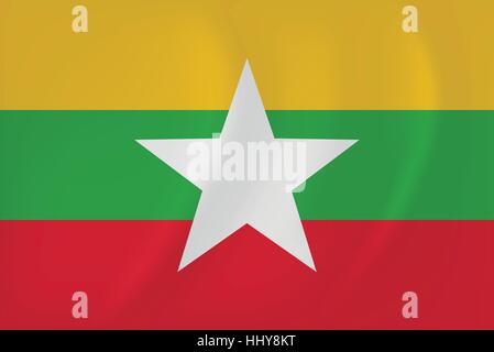 Vector image of the Myanmar waving flag Stock Vector