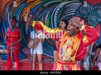 HAVANA, CUBA - JULY 18 : Rumba dancer in Havana Cuba on July 18 2016. Rumba is a secular genre of Cuban music involving dance, percussion, and song. I Stock Photo