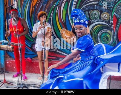 HAVANA, CUBA - JULY 18 : Rumba dancer in Havana Cuba on July 18 2016. Rumba is a secular genre of Cuban music involving dance, percussion, and song. I Stock Photo