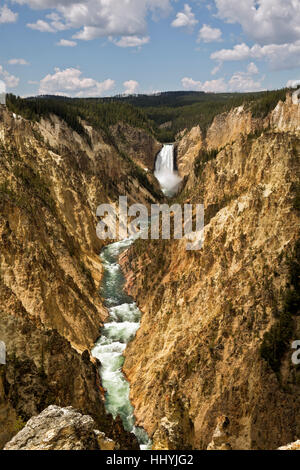 WYOMING - Lower Falls and colorful walls of Grand Canyon of the Yellowstone River from Artist Point in Yellowstone Natl Park. Stock Photo