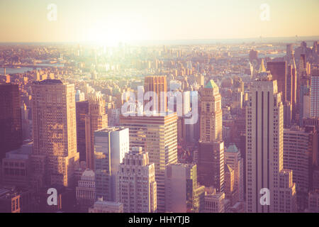 Beautiful sunset view across New York City from midtown Manhattan Stock Photo