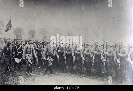 Antique 1918 photograph, Kaiser Wilhelm II and Crown Prince Wilhelm on the front. Stock Photo