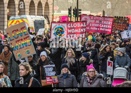 London, UK. 21 January, 2017. On the weekend of Donald Trump inauguration as the 45th President of the United Sates of America, In Solidarity with the Womens March on Washington, thousands marched through London against the politics of fear, hate and division. David Rowe/ Alamy Live News. Stock Photo