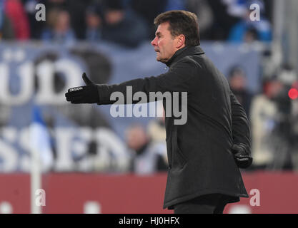 Darmstadt, Germany. 21st Jan, 2017. Moenchengladbach's head coach Dieter Hecking on the sidelines during the German Bundesliga soccer match between SV Darmstadt 98 and Borussia Moenchengladbach in the Jonathan-Heimes-Stadion am Boellenfalltor in Darmstadt, Germany, 21 January 2017.(EMBARGO CONDITIONS - ATTENTION - Due to the accreditation guidelines, the DFL only permits the publication and utilisation of up to 15 pictures per match on the internet and in online media during the match) Photo: Arne Dedert/dpa/Alamy Live News Stock Photo