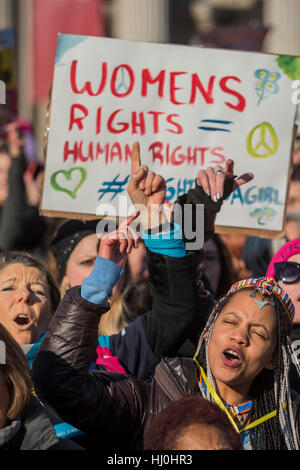 London, UK. 21st January, 2017. Women's March on London - a grassroots movement of women has organised marches around the world to assert the 'positive values that the politics of fear denies' on the first day of Donald Trump’s Presidency. Their supporters include: Amnesty International, Greenpeace, ActionAid UK, Oxfam GB, The Green Party, Pride London, Unite the Union, NUS, 50:50 Parliament, Stop The War Coalition, CND. Credit: Guy Bell/Alamy Live News Stock Photo