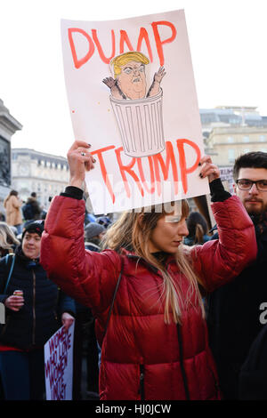 London, UK. 21st Jan, 2017. Thousands of protesters took part in the Women's March in central London to oppose Donald Trump. The march began at the US Embassy in Grosvenor Square and finished with a large rally in Trafalgar Square. Credit: Jacob Sacks-Jones/Alamy Live News. Stock Photo