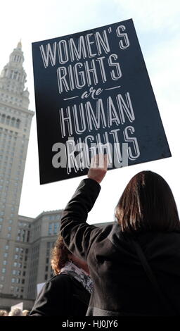 Cleveland, Ohio, USA. 21st January, 2017. Woman holds a sign at the Women's March held in Downtown Cleveland, Ohio, USA on January 21, 2017 in protest against government actions. Credit: Mark Kanning/Alamy Live News Stock Photo
