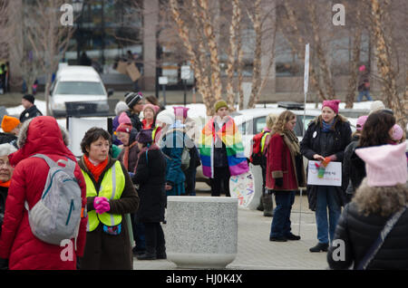 Augusta, Maine, USA. 21st Jan, 2017. Women’s March on Maine rally in front of the Maine State Capitol. The March on Maine is a sister rally to the Women’s March on Washington. Credit: Jennifer Booher/Alamy Live News Stock Photo