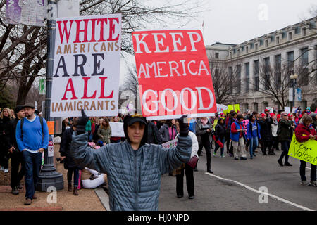 Washington, USA. 21st, January 2017.  Women's March draws  thousands to Washington, DC, just one day after the Presidential Inauguration celebrations of Donald Trump. Credit: B Christopher/Alamy Live News Stock Photo