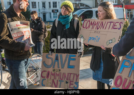 London, UK. 21st January 2017. Lambeth Labour organised a protest against plans to close community centres in Stockwell and Kennington Park which are run by Hyde Housing Association rather than by the council. Credit: Peter Marshall/Alamy Live News Stock Photo
