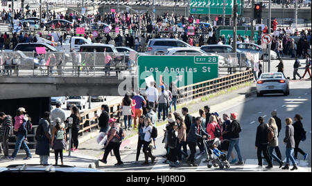 Los Angeles, USA. 21st Jan, 2017. A estimated crowed of 750, 00 of women and the men who support them during the Women March gathered in downtown Los Angeles Saturday as part of a nationwide act of solidarity to send a message to President Donald Trump's administration. Credit: Gene Blevins/ZUMA Wire/Alamy Live News Stock Photo