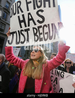 New York, New York, USA. 21st Jan, 2017. People take part in the Women's March in New York City to protest against U.S. President Donald Trump in Manhattan, New York, the United States on Jan. 21, 2017. At least 200,000 crowd gathered near Trump Tower in Manhattan for the Women's March on New York City. Credit: Wang Ying/Xinhua/Alamy Live News Stock Photo