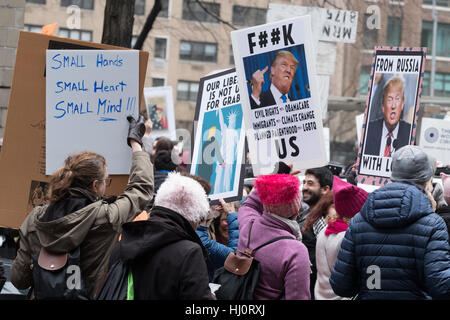 New York City, USA. 21st January,2017. Campaigners highlight numerous issues raised during the Trump run for the Presidency.Credit: Simon Narborough/Alamy Live News. Stock Photo