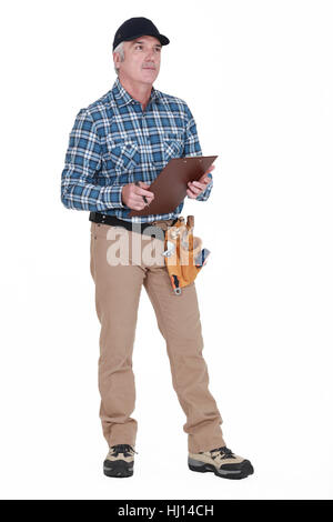 build, belt, carpenter, clipboard, supplier, contractor, builder, construction, Stock Photo